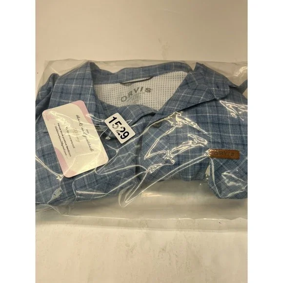 Orvis Men's Blue Check Plaid Button Up Short Sleeve Outdoor Shirt Medium - Picture 9 of 9